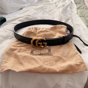 Gucci Black Leather Belt with Gold Double G Buckle